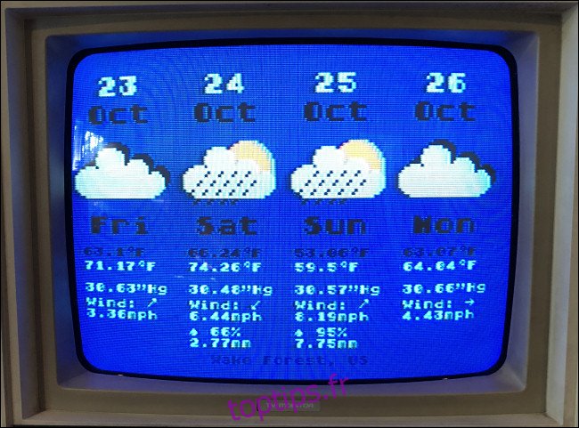 Une prévision météo de quatre jours sur un Atari 800.