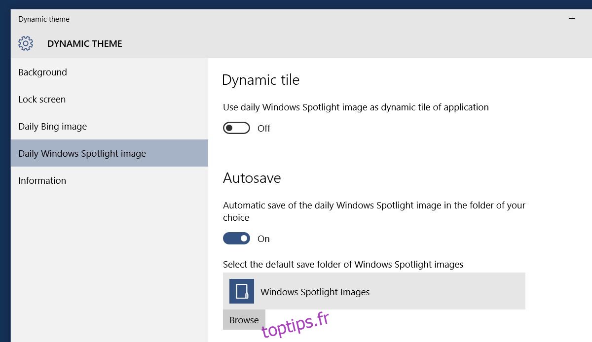 Comment enregistrer automatiquement des images Windows Spotlight dans Windows 10