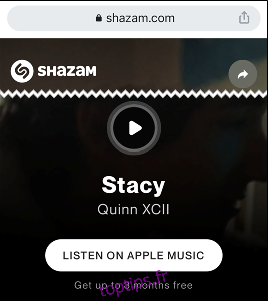 En savoir plus sur la chanson sur le site Web de Shazam