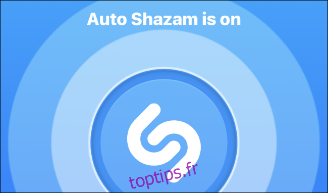 Mode Shazam automatique activé sur l'application Shazam sur iPhone
