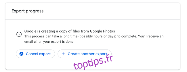Annuler l'exportation de la sauvegarde Google Photos 