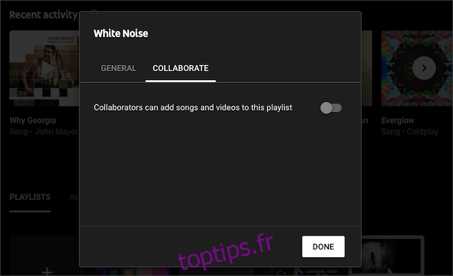 Activer la collaboration sur une playlist YouTube Music