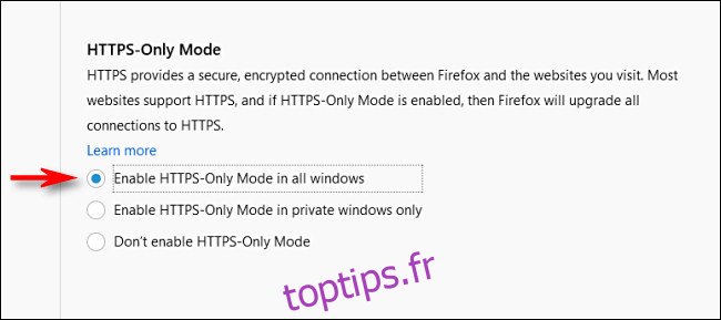 Dans les options de confidentialité de Firefox, sélectionnez 
