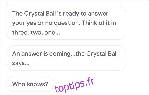 La boule de cristal répondant à une question dans Google Assistant.