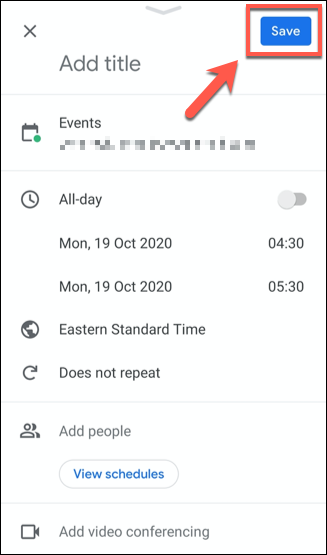 Enregistrez un événement Google Agenda en appuyant sur 