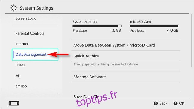 Dans Switch System Settings, sélectionnez 