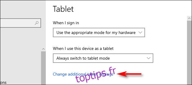 Dans les paramètres de la tablette Windows 10, cliquez sur 