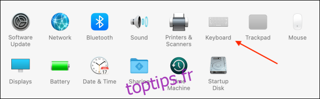 Cliquez sur Clavier dans les Préférences Système sur macOS Big Sur