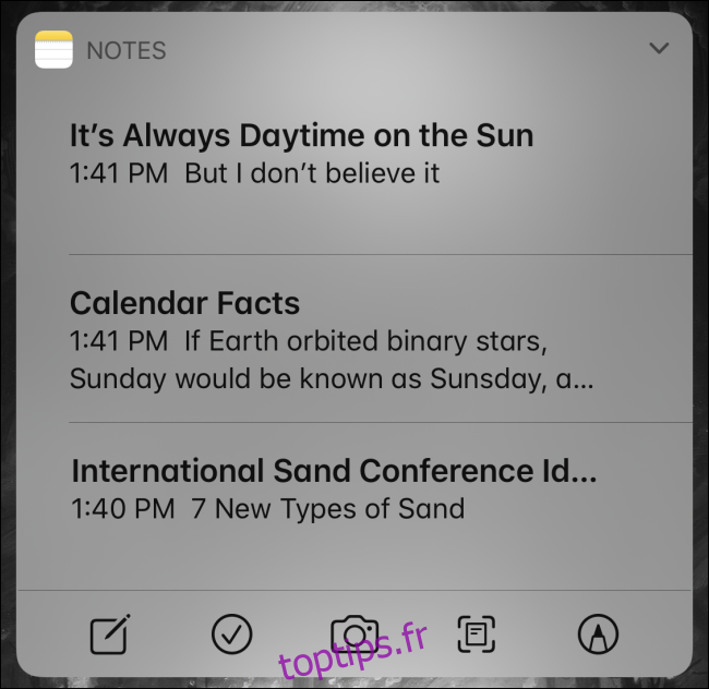 Utilisation du widget Notes sur iPhone