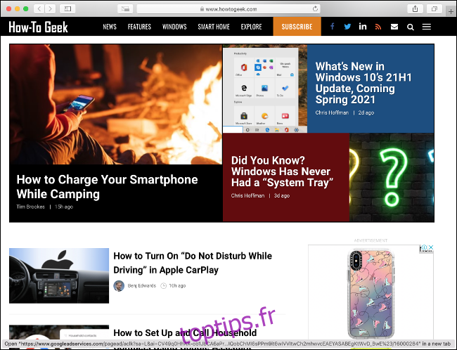 La page d'accueil How-To Geek dans Safari.