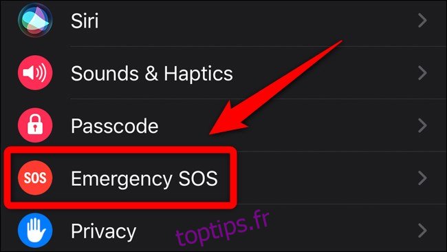 App Apple iPhone Watch Sélectionnez Emergency SOS