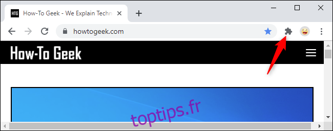 Bouton de menu Extensions dans la barre d'outils du navigateur Chrome