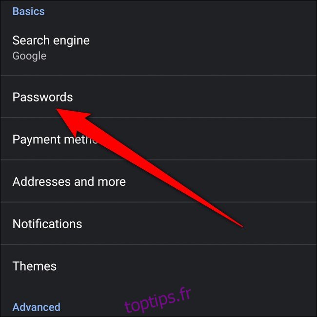 Mots de passe Android Google Chrome Click