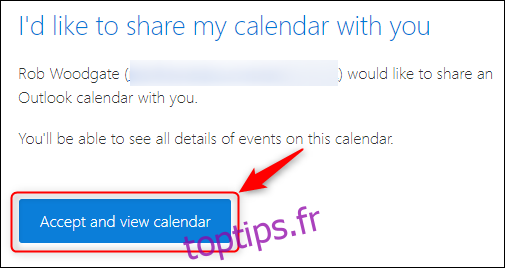 Un calendrier de partage d'e-mails affichant le bouton pour ajouter un calendrier partagé.