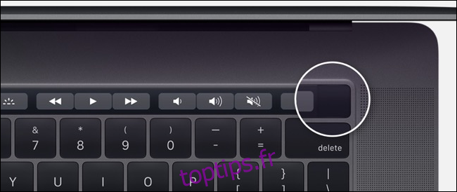 Bouton d'alimentation sur MacBook Pro avec modèle à barre tactile