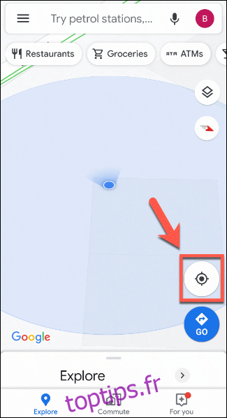 Appuyez sur l'icône de la bulle en bas à droite pour afficher votre position dans Google Maps