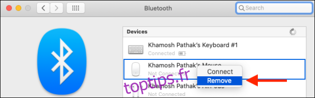 Supprimer le périphérique Bluetooth du Mac