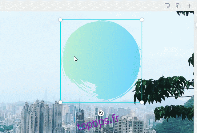 Un GIF animé montrant un élément Gradient redimensionné et déplacé dans Canva.