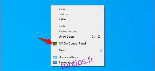 Lancement du panneau de configuration NVIDIA à partir du bureau Windows
