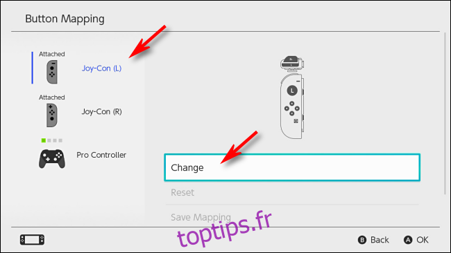 Sélectionnez Manette pour modifier le mappage sur Nintendo Switch
