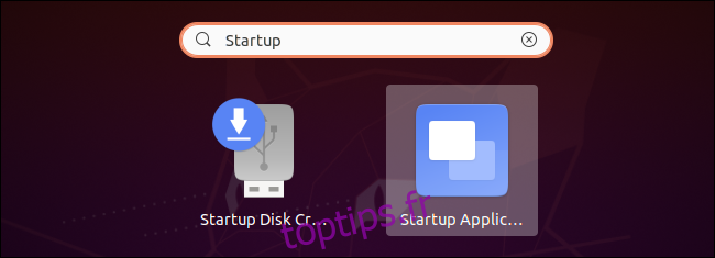Lancement de l'outil Applications de démarrage sur Ubuntu.