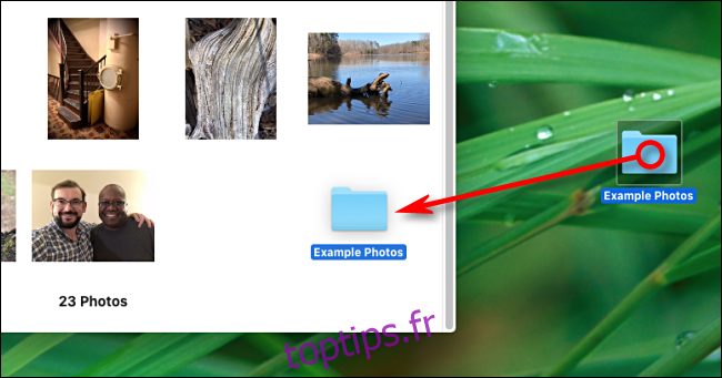 Faites glisser un dossier sur la fenêtre de l'application Photos pour l'importer sur Mac
