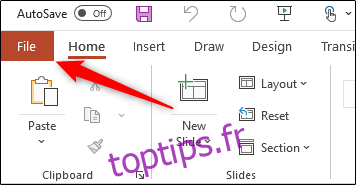 Onglet Fichier pour Windows Office