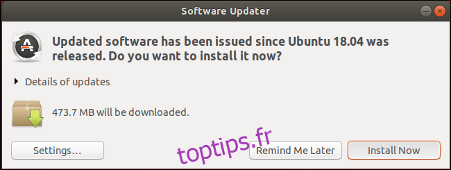 Application Software Updater sur Ubuntu 18.04