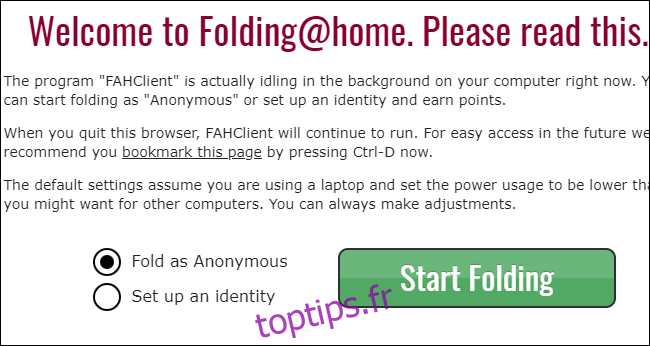 Choix de l'anonymat ou de l'identité dans Folding @ home