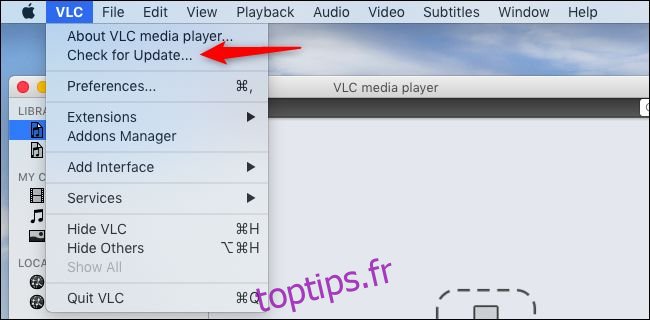 Recherche de mises à jour dans VLC sur un Mac