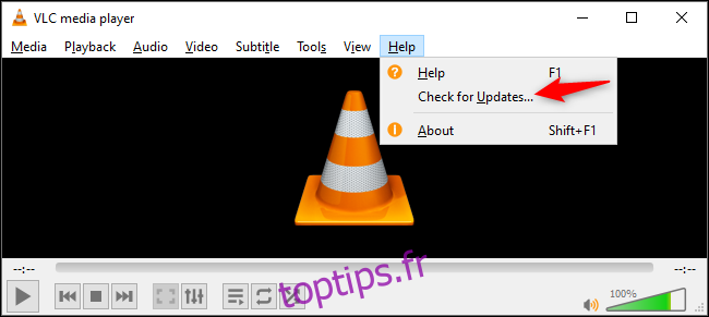 Recherche de mises à jour dans VLC sous Windows