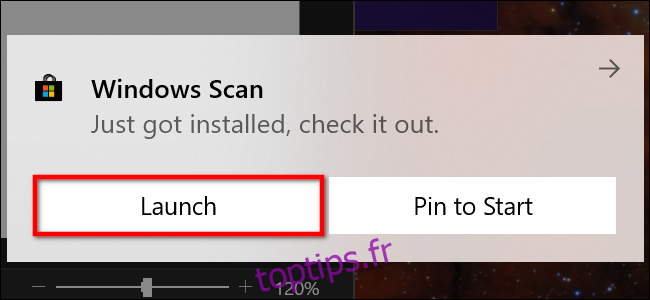 Lancer la notification de l'application de scan Windows
