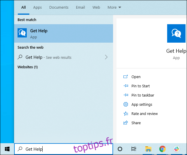 Rechercher de l'aide dans le menu Démarrer de Windows 10