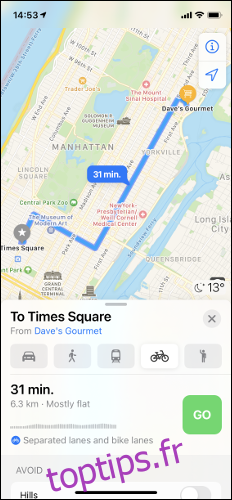 Itinéraires à vélo Apple Maps
