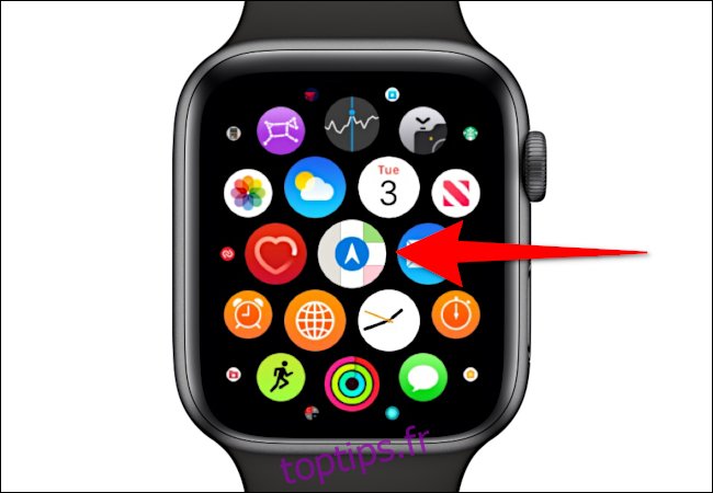 Apple Watch affichant l'icône Maps