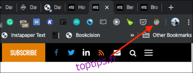 Cliquez sur l'icône de l'extension Dark Reader dans Chrome