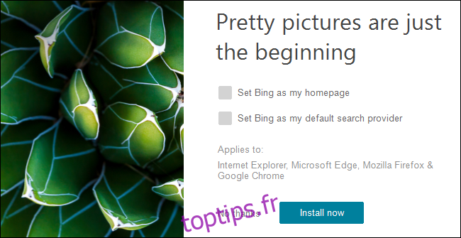 Le programme d'installation de Bing Wallpaper sur Windows 10.