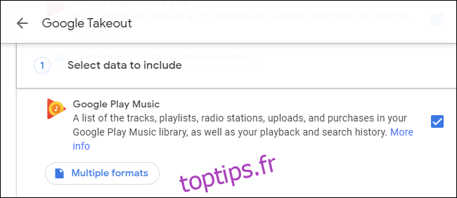 Téléchargement de données Google Play Musique à partir de Google Takeout