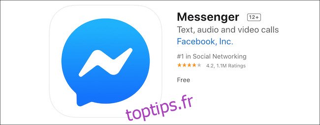 Application Facebook Messenger dans l'App Store d'Apple
