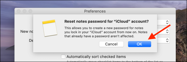 Cliquez sur OK dans l'option Réinitialiser le mot de passe sur Mac