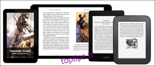 Un ebook gratuit du domaine public de Treasure Island sur diverses tablettes et liseuses électroniques.
