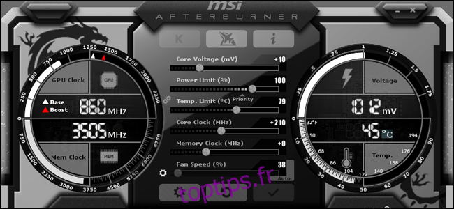 L'interface MSI Afterburner.