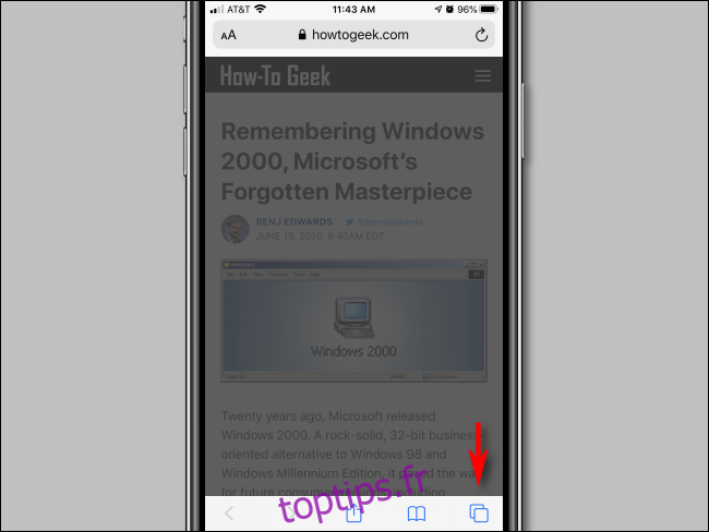 Appuyez sur ouvrir une nouvelle fenêtre dans Safari pour iPhone