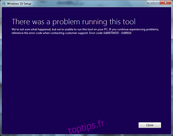 Erreur_installation de Windows 10