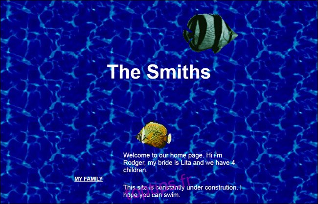 Capture d'écran d'un site Web personnel de GeoCities créé par The Smiths.