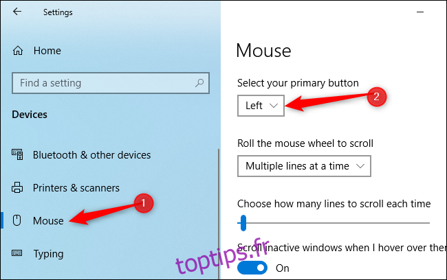 Permutation du bouton gauche et droit de la souris sous Windows 10