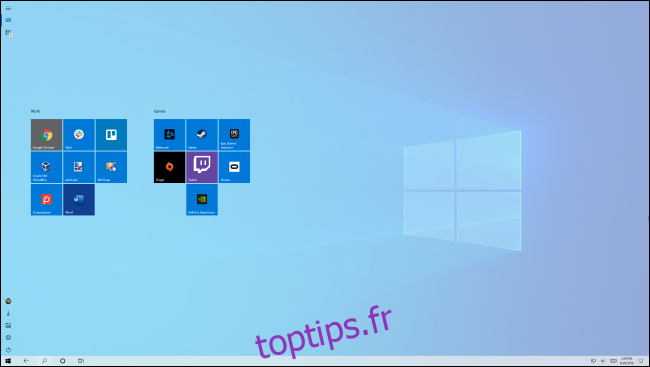 Écran de démarrage en mode tablette de Windows 10