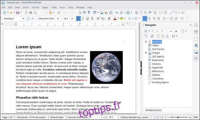 Interface de LibreOffice Writer