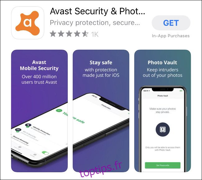 L'application Avast Mobile Security pour iOS dans l'App Store. 