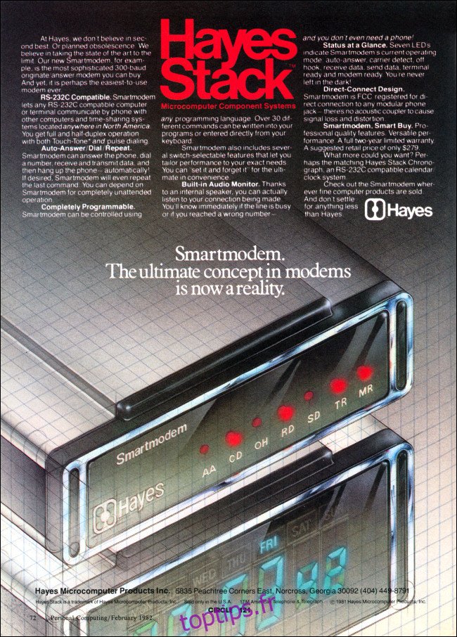 Une publicité de 1982 pour le Hayes Stack Smartmodem 300.